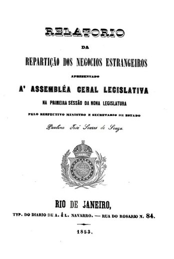 Relatório da repartição dos negócios estrangeiros apresentado á Assembleia 1853