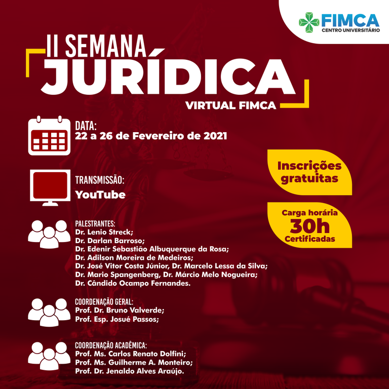 Vem ai a II Semana Jurídica Virtual do curso de Direito da FIMCA - Gente de Opinião