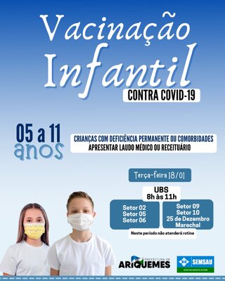 Ariquemes inicia campanha de vacinação infantil contra Covid-19