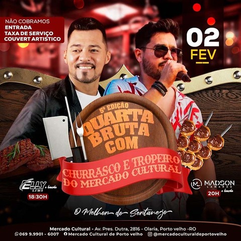 SHOWS GRÁTIS - Elly Lima e Madson Lamarão serão as duas atrações da Quarta Bruta com Churrasco e Tropeiro do Mercado Cultural - Gente de Opinião