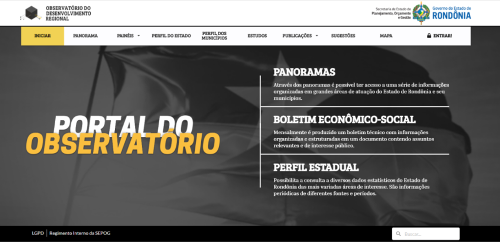 Página inicial é a mesma do Portal do Observatório e o usuário deve utilizar a tela sensível ao toque para selecionar menu desejado - Gente de Opinião