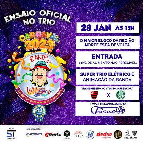 Ensaio oficial no trio da Banda do Vai Quem Quer é no próximo sábado (28/01), na Talismã 21 - Gente de Opinião