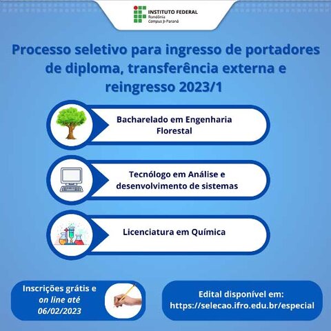 75 vagas para transferência, portadores de diploma e reingresso no IFRO Campus Ji-Paraná - Gente de Opinião