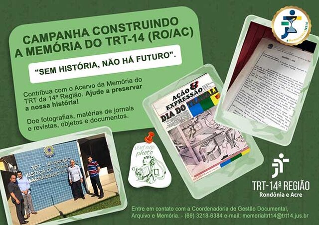 TRT-14 lança campanha Construindo a Memória do Judiciário Trabalhista de Rondônia e Acre - Gente de Opinião