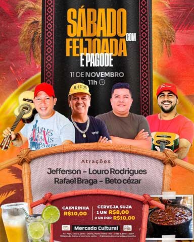  Quatro atrações na 'Feijoada com Samba e Pagode' e a noite show da Estação do Forró no Mercado Cultural - Gente de Opinião