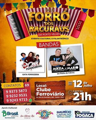 FORRÓ DOS BACURAUS - Tradição e alegria em Porto Velho, evento cultural e filantrópico acontece dia 12 de julho, no Clube Ferroviário