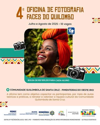 Quarta edição da oficina de fotografia “Faces do Quilombo” será realizada em Pimenteiras do Oeste