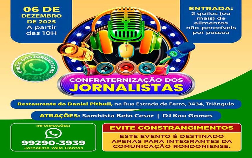 13ª Festa dos Jornalistas de Rondônia acontece dia 06 de dezembro no Restaurante do Daniel Pitibul