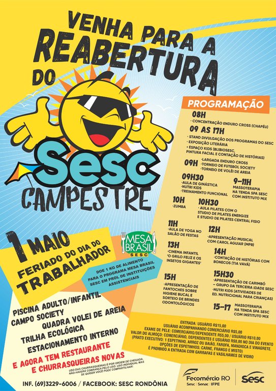 Sesc Campestre retorna com as atividades dia 1 de Maio em homenagem ao Dia do Trabalhador - Gente de Opinião