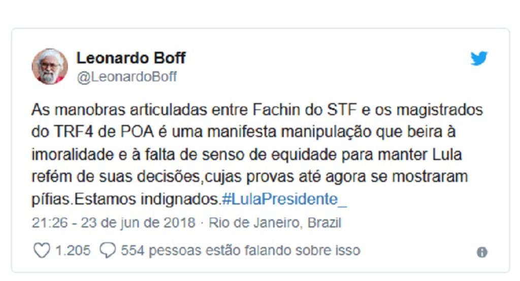 Boff se diz indignado com manobra de Fachin - Gente de Opinião