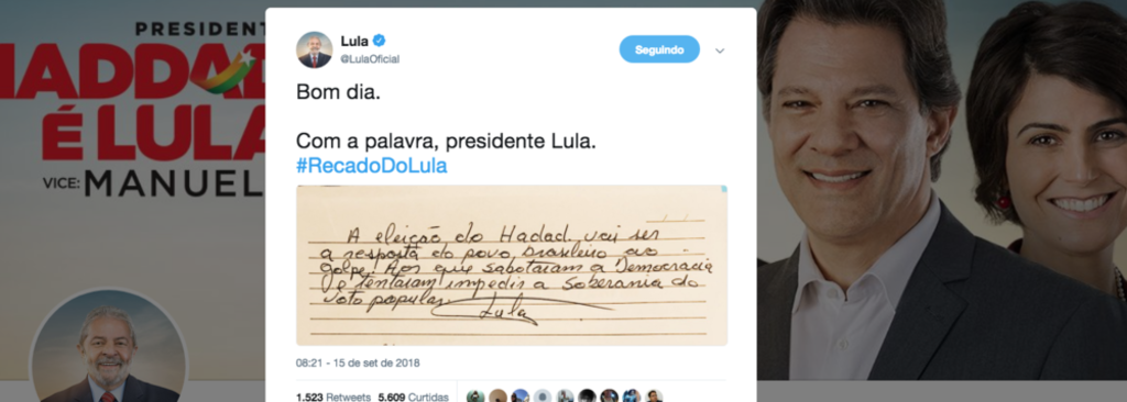 Lula divulga bilhete e diz que eleição de Haddad será resposta do povo ao golpe - Gente de Opinião