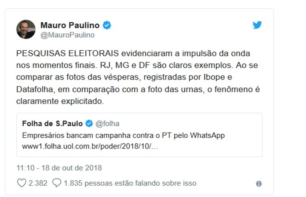 Diretor do Datafolha: salto de Bolsonaro nas pesquisas indica fraude - Gente de Opinião