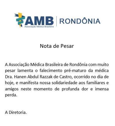 AMB - Rondônia : Nota de Pesar - Gente de Opinião