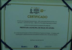 Prefeitura de Rolim de Moura recebe Prêmio Melhores Programas de Estágio  - Gente de Opinião