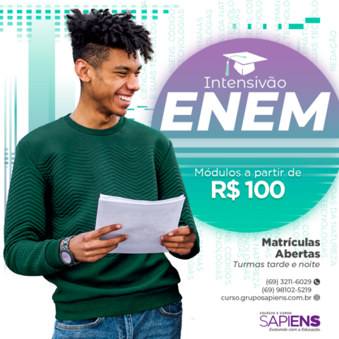 Matrículas abertas para o Intensivão Enem do Colégio e Curso Sapiens com módulos a partir de R$ 100,00 - Gente de Opinião