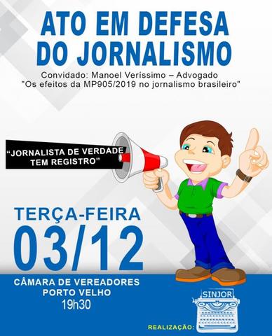 Medida que extingue registro profissional de jornalistas será tema de debate na Câmara Municipal de Porto Velho - Gente de Opinião