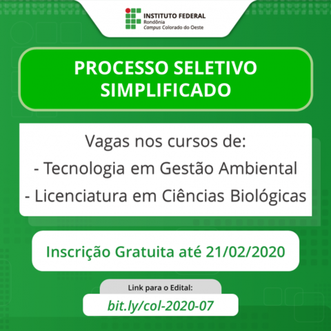 Campus IFRO Colorado do Oeste oferta vagas em cursos de graduação - Gente de Opinião