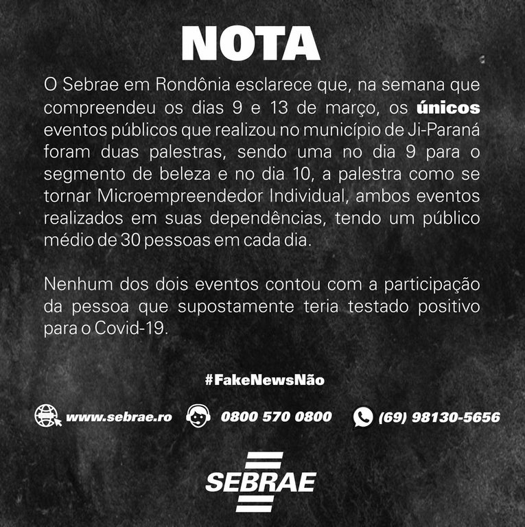 Nota do Sebrae sobre palestra em realizadas em Ji-Paraná - Gente de Opinião