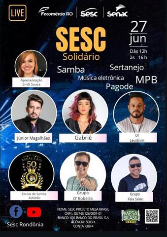 Live Show – Sesc solidário trazendo o melhor da música eletrônica, samba, pagode, mpb e sertanejo - Gente de Opinião