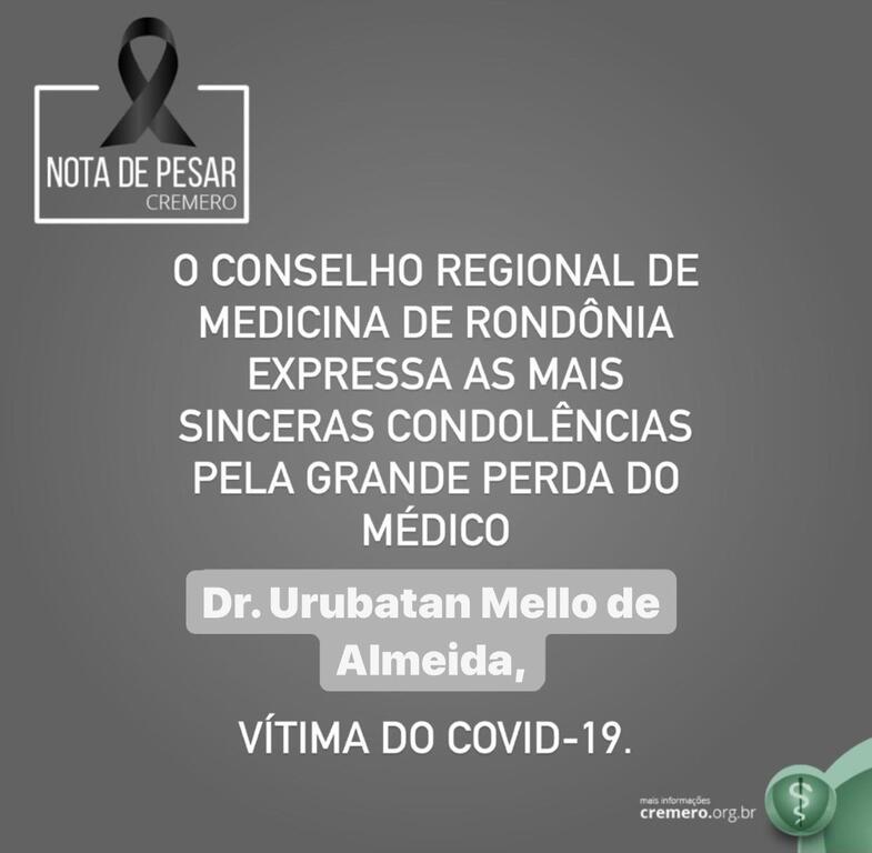 Nota de Pesar do Cremero pelo falecimento do Dr. Urubatan Mello de Almeida - Gente de Opinião