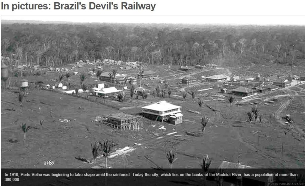 Porto Velho, em 1910, visão área de 180 °, provavelmente a primeira fotografia aérea de uma cidade do Brasil, foto de Dana Merril, foi também a primeira cidade planejada,  coberta totalmente, 100% com saneamento básica. Hoje, não tem 2%, como uma cidade africana. - Gente de Opinião