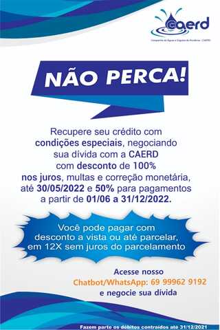 Campanha de descontos da Caerd está de volta  - Gente de Opinião