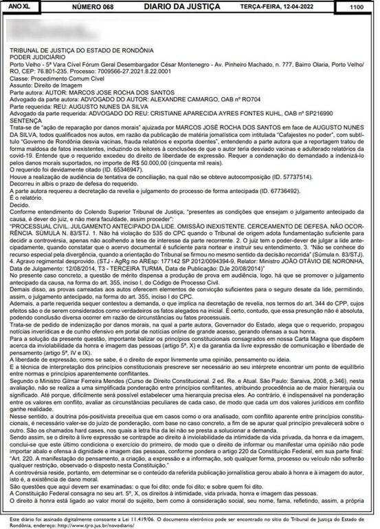 Augusto Nunes, jornalista da Jovem Pan, é condenado a pagar R$ 12 mil ao governador Marcos Rocha - Gente de Opinião