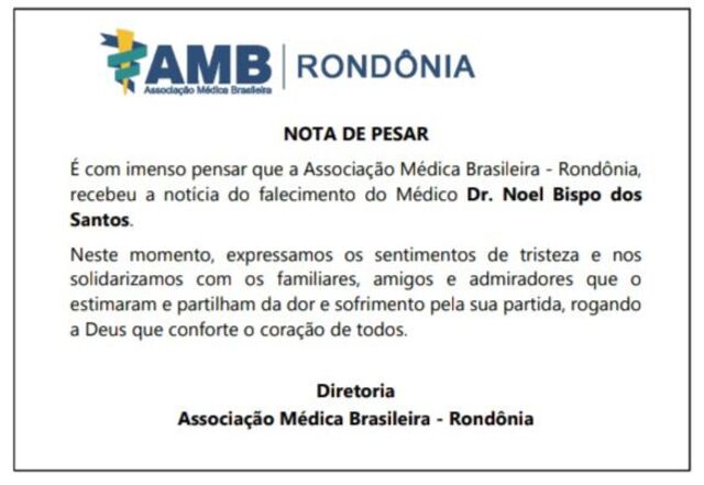 Nota de Pesar pelo falecimento do médico Dr. Noel Bipso dos Santos - Gente de Opinião