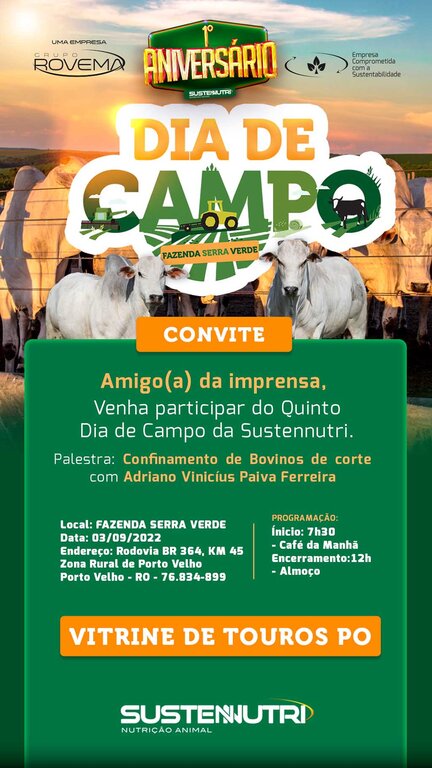 Confinamento de bovinos de corte será tema do 5º Dia de Campo Sustennutri - Gente de Opinião