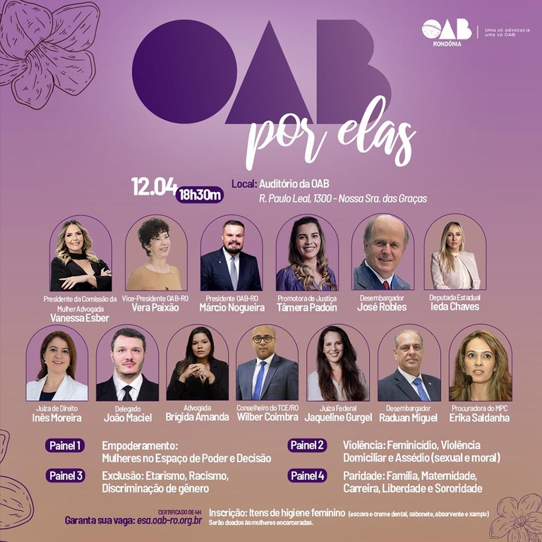 OAB-RO realiza evento OAB Por Elas para destacar pautas relevantes da mulher na sociedade e participação de homens no combate à violência  - Gente de Opinião