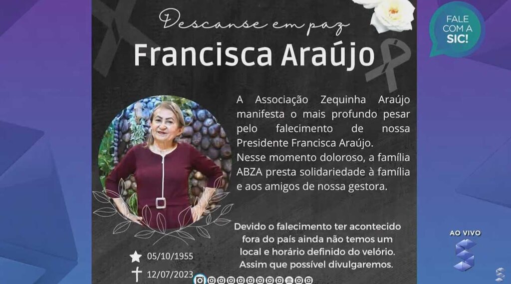Morre Francisca Araújo, presidente da Associação Zequinha Araújo - Gente de Opinião
