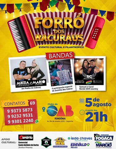 Forró dos Bacurau's é no próximo sábado, 05 de agosto, no Clube da OAB/RO - Gente de Opinião