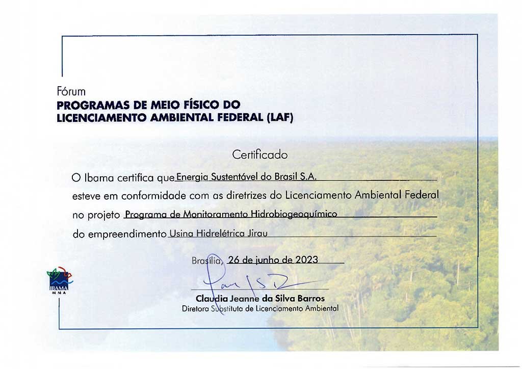 Jirau Energia é certificada pelo Ibama por programa de monitoramento ambiental - Gente de Opinião