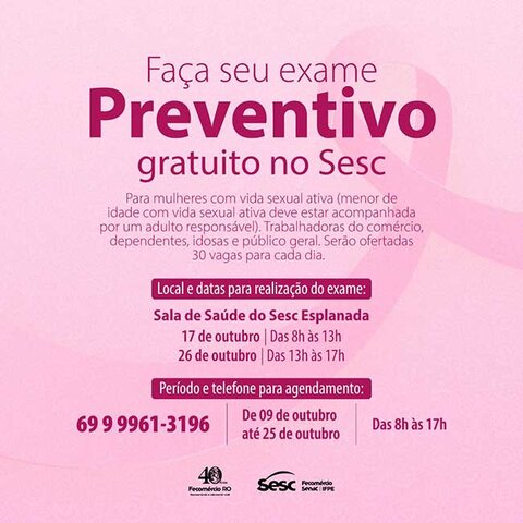 Sesc RO realiza exames preventivos gratuitos durante ‘Outubro Rosa’ - Gente de Opinião