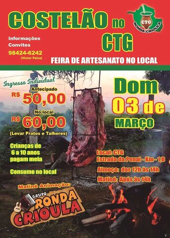 É domingo,  03/03, o saboroso costelão do CTG Ronda Crioula - Gente de Opinião