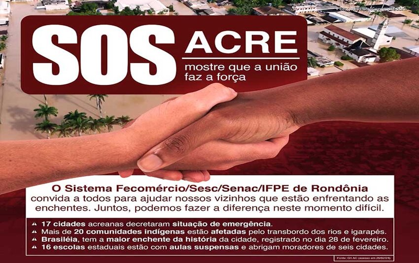 Sistema Fecomércio Rondônia realiza campanha em prol da população afetada pelas enchentes no Acre