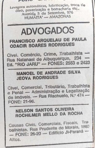 Advogados de Porto Velho anunciavam no jornal A Tribuna, dois anos depois de reconhecida a OABRO  - Gente de Opinião