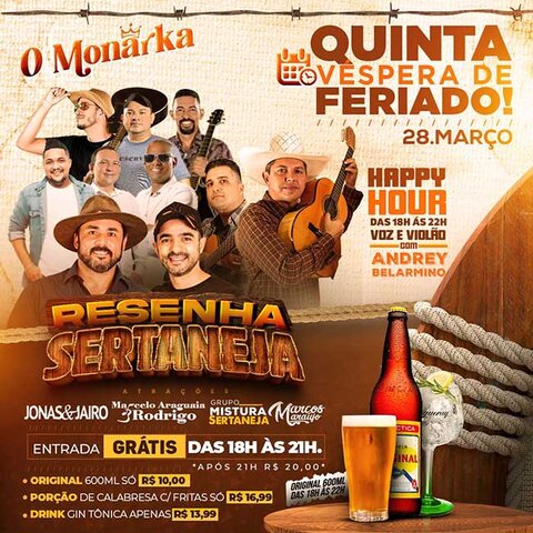 Quinta tem cinco atrações na 'Resenha Sertaneja' do O Monarka - Gente de Opinião