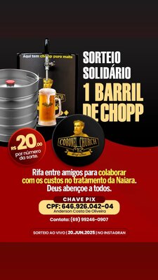 Jornalista organiza rifa de 1 barril de Chopp para arrecadar fundos, em tratamento de câncer da sua esposa