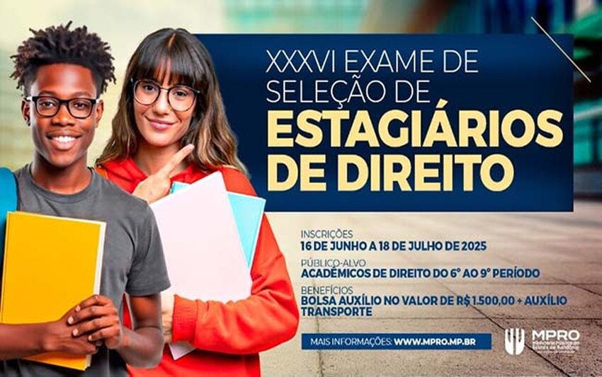 Inscrições abertas: MPRO seleciona estudantes de Direito para programa de estágio