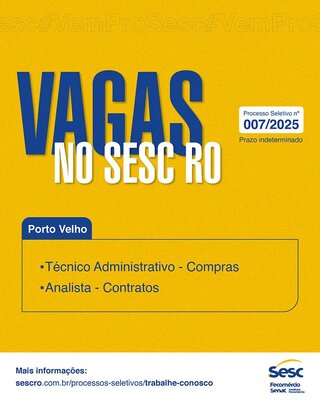 Inscrições abertas para processo seletivo do Sesc Rondônia