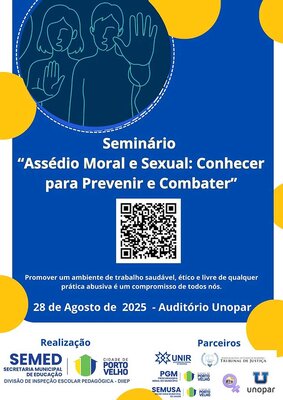 Prefeitura de Porto Velho promove seminário sobre assédio moral e sexual na educação 