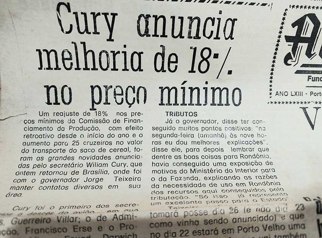 Quando secretário da agricultura, Cury pediu preços mínimos para a produção (Reprodução do Alto Madeira) - Gente de Opinião