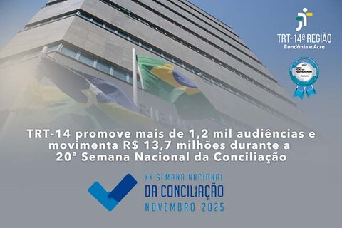 TRT-14 promove mais de 1,2 mil audiências e movimenta R$ 13,7 milhões durante a 20ª Semana Nacional da Conciliação