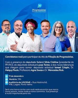 Partido Progressista recebe novas lideranças em evento nesta quinta-feira, em Porto Velho