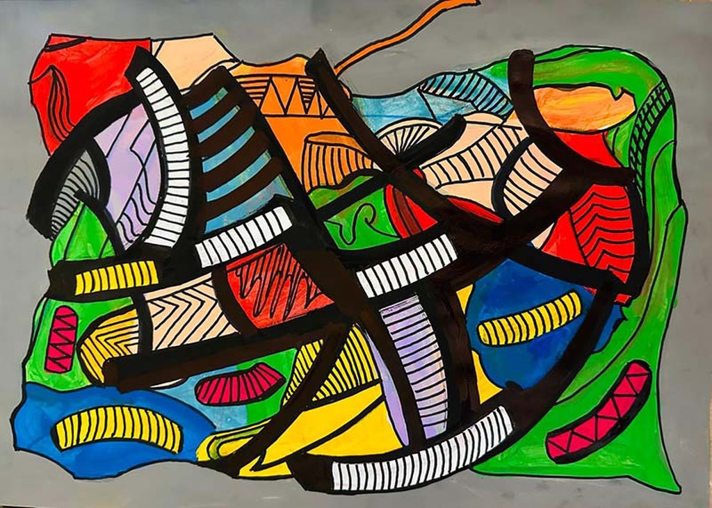 Degraus de Acesso, acrílica sobre cartão (Viriato Moura) - Gente de Opinião