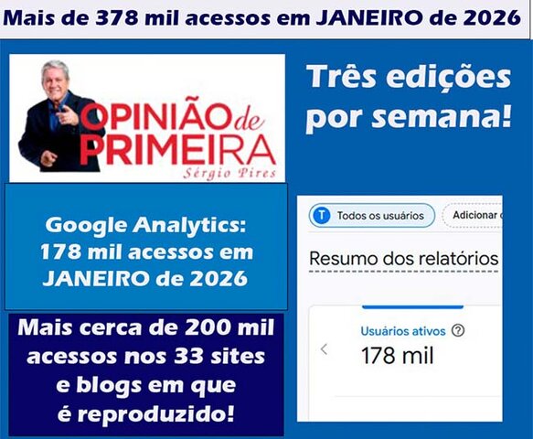 Blog Opinião de Primeira tem recorde com mais de 376 mil axessos em janeiro de 2026 - Gente de Opinião
