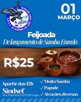 Acadêmicos São João Batista lança samba-enredo com tradicional feijoada em Porto Velho