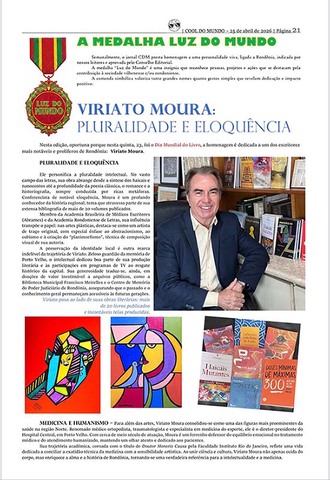 Viriato Moura é homenageado com a Medalha  Luz do Mundo - Gente de Opinião