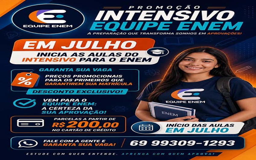 Equipe Enem anuncia início das aulas para nova turma do intensivo em julho